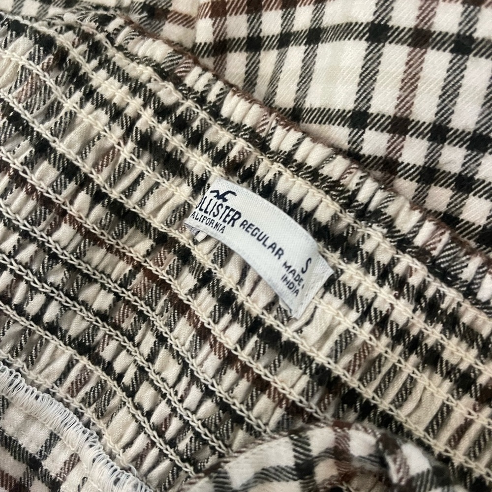 Hollister Wmn S White/Black/Brown Plaid Flannel Pleated Hem Ruffle Dress/Jumper - Picture 7 of 9
